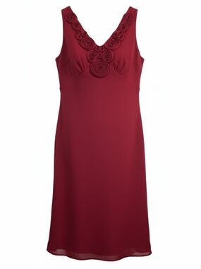 LOFT Red Sleeveless Dress with Rosette Detail